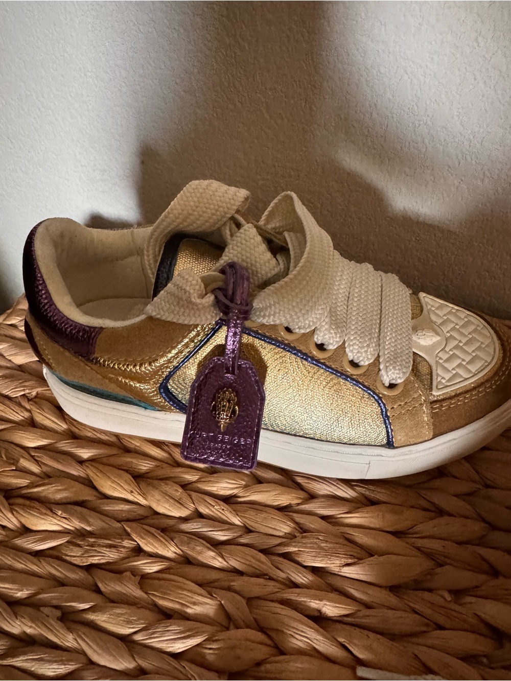 Kurt Geiger Metallic Gold and Purple Fashion Sneaker